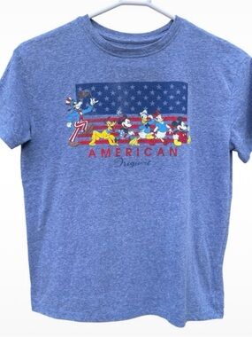 Vintage Disney Heather Blue Short Sleeve Tee with Patriotic Character Print